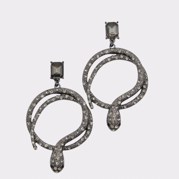 Aldo Jewelry - Aldo Gunmetal Crystal Snake Hoop Earrings Comes W Accessory Pouch